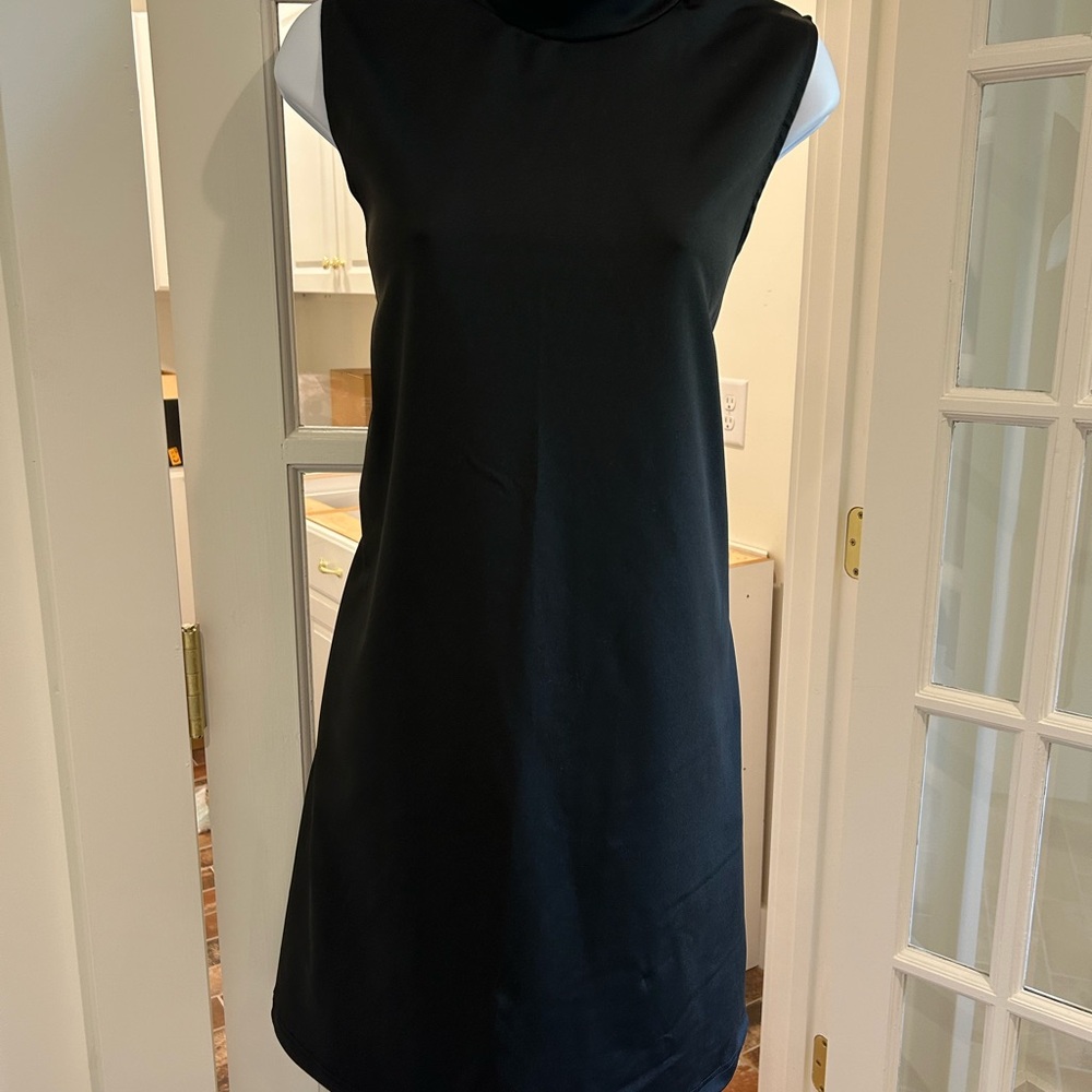 Black Sheath Midi Dress with Cowl Neck